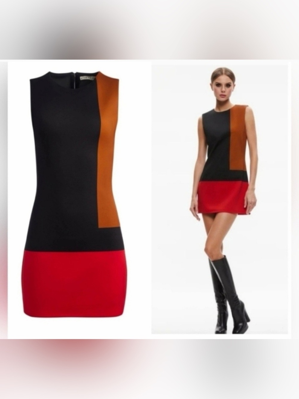 Alice + Olivia wynell Black, Red & Brown Colorblock Mini Dress size 6